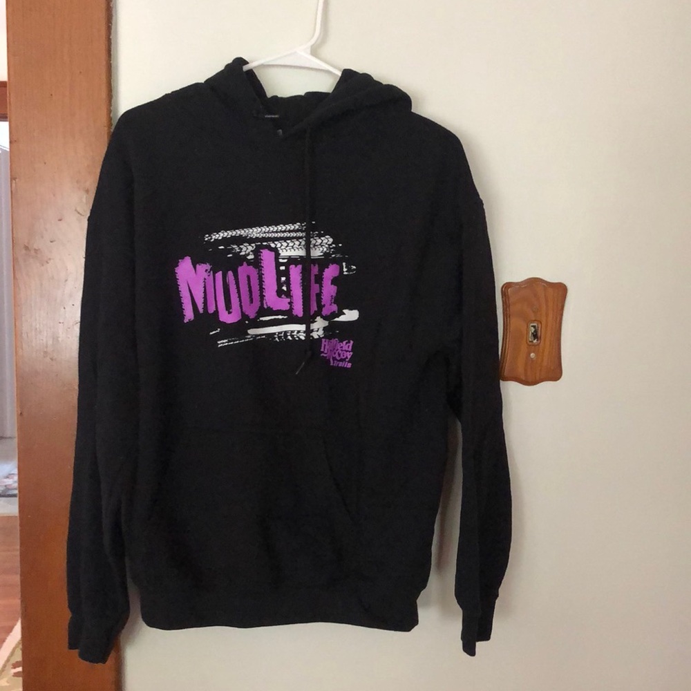 Black and purple mud life hoodie